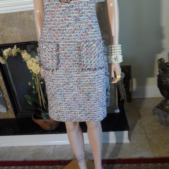 Karl Lagerfeld Paris Multi-Color Bouclé Tweed Dress & Jacket Suit Size S - Picture 8 of 16